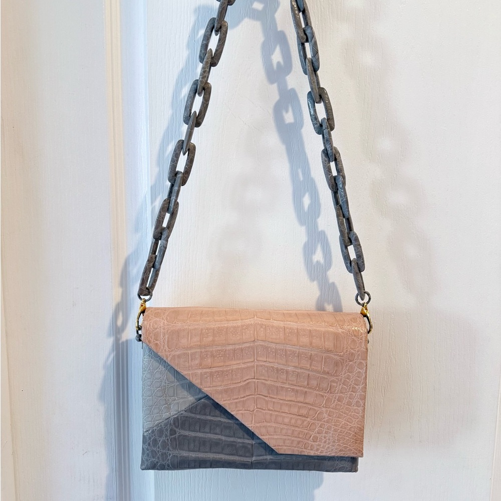 Nancy Gonzalez Origami Colombian Caiman Leather crocodile Clutch exc cond bag